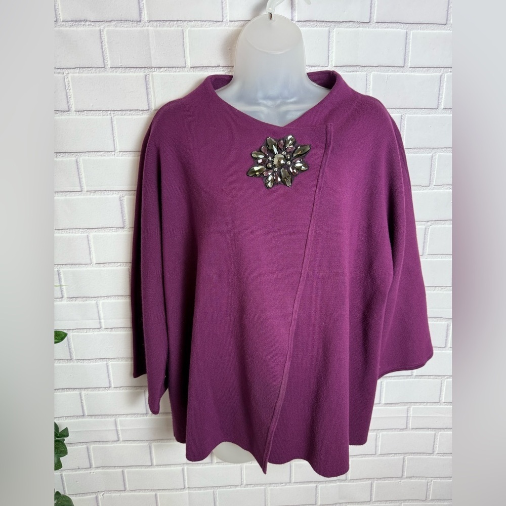 JM Collection Rich Purple Knit Classic Cottagecore Poncho/size L - Picture 2 of 14
